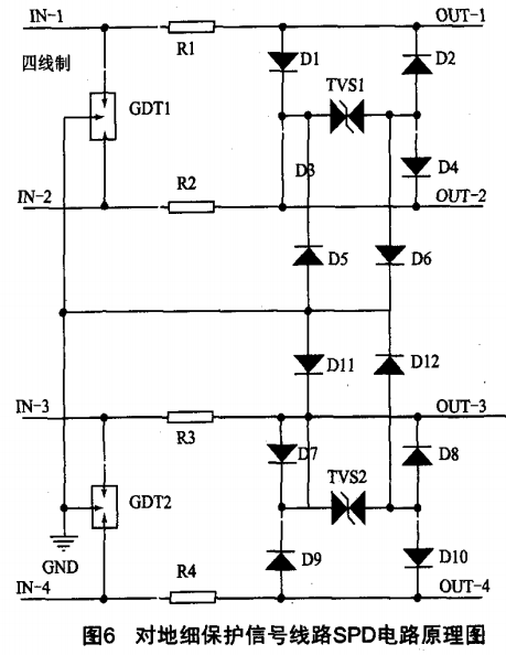 對(duì)地細(xì)保護(hù)信號(hào)線路SPD電路原理圖 對(duì)地細(xì)保護(hù)信號(hào)線路SPD電路原理圖